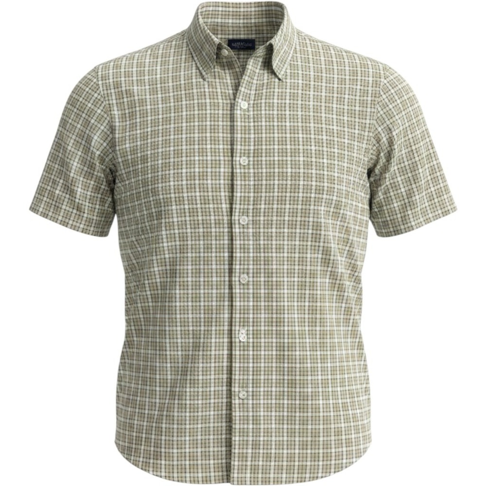 Eddie Bauer Mens Short Sleeve Button Down Shirt Olive Green Checkered Plaid L